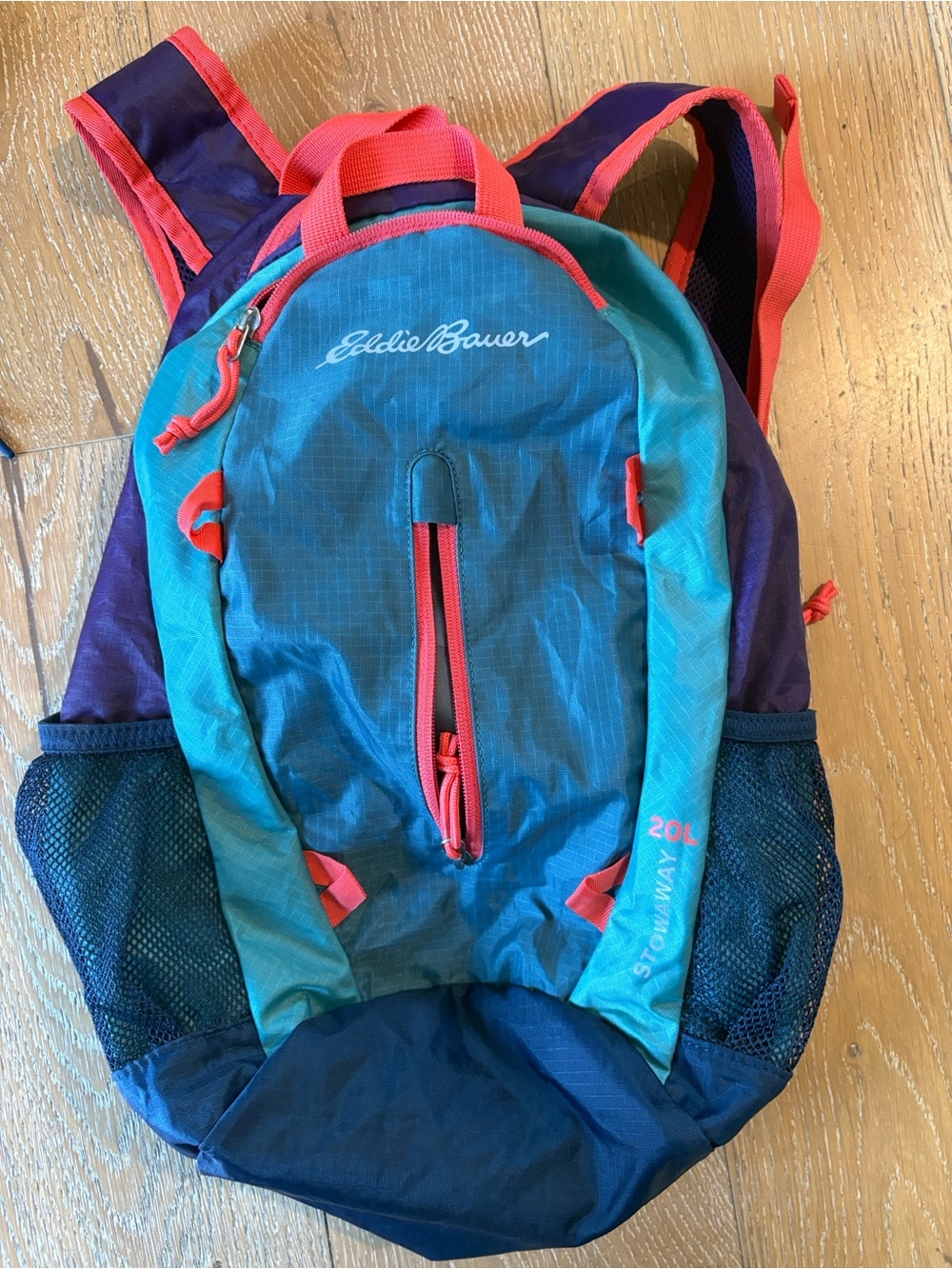 Eddie Bauer 20L Stowaway Teal, Purple & Coral daypack